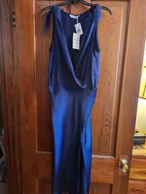 Amanda Uprichard New York Navy 100% Silk Faux Wrap Dress